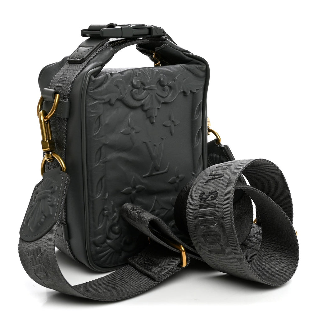Calfskin Monogram Embossed Cruiser Messenger Dark Shadow Gray