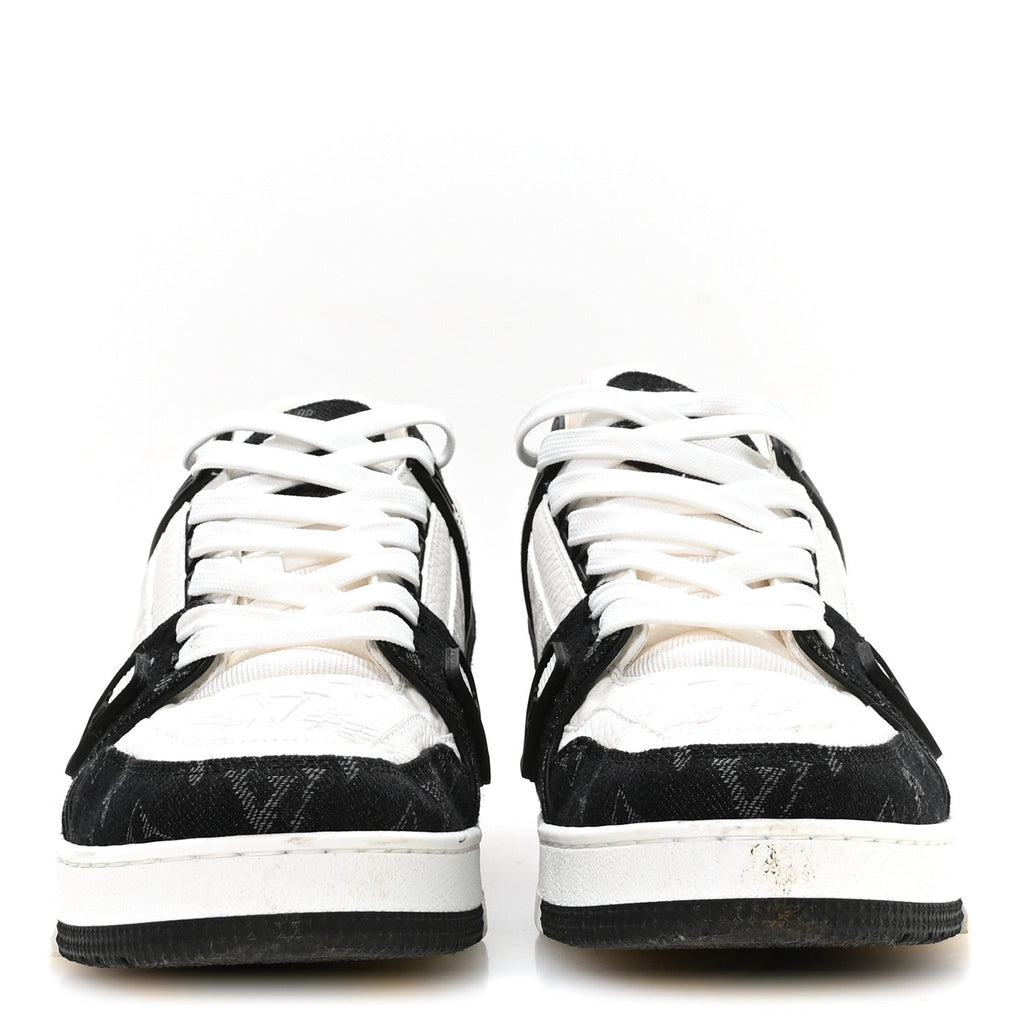 Calfskin Embossed Monogram Denim Mens LV Trainer Sneakers 9.5 Black