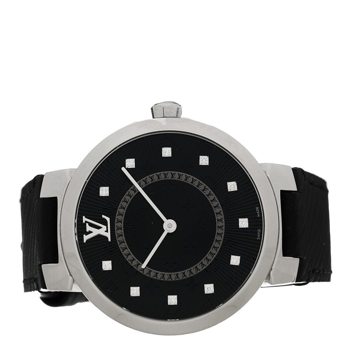 Stainless Steel Epi Diamond 33mm Tambour Slim Quartz Watch Black