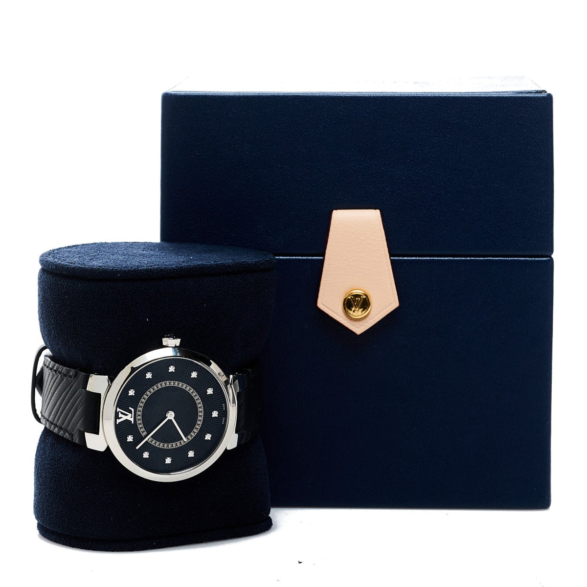 Stainless Steel Epi Diamond 33mm Tambour Slim Quartz Watch Black