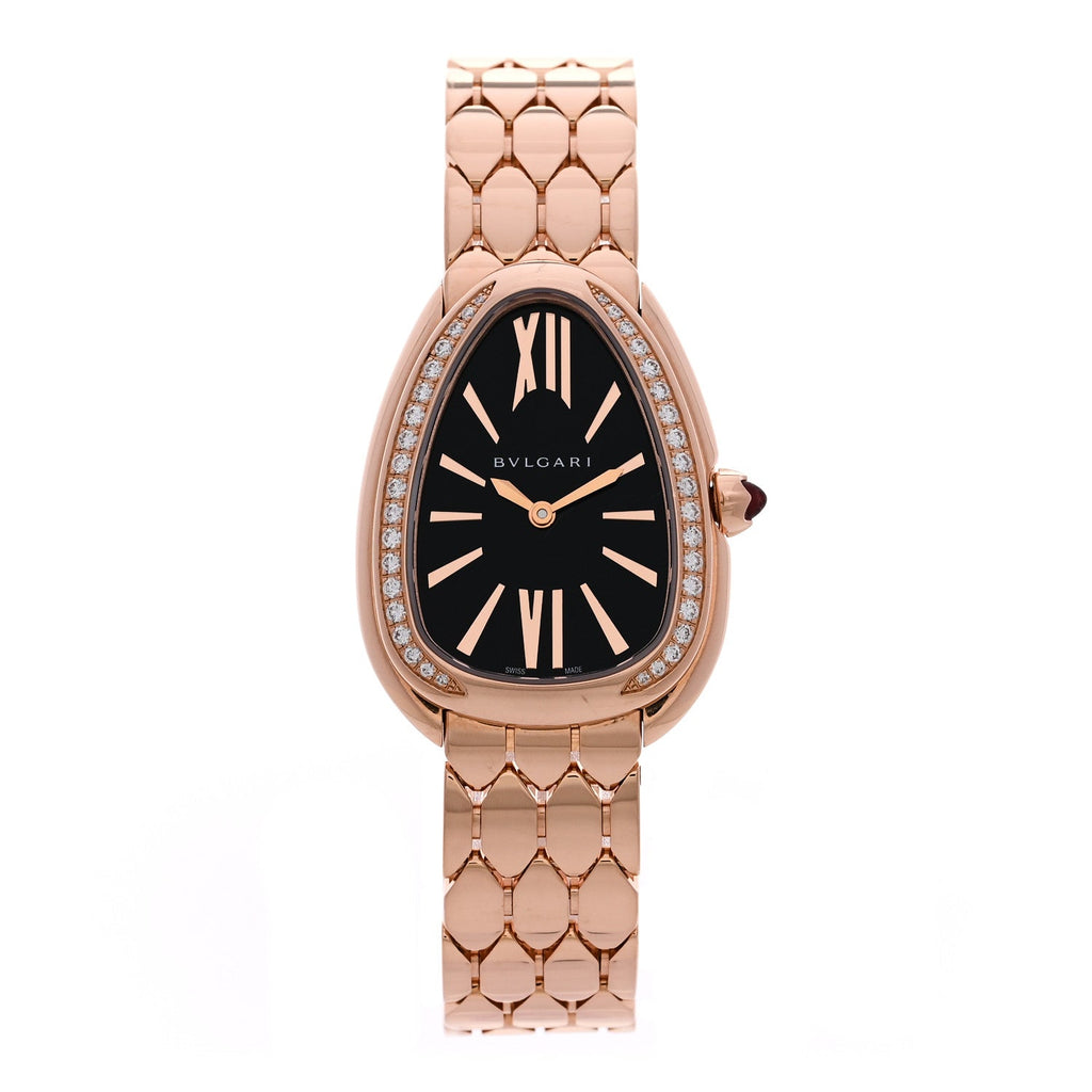 18K Rose Gold Diamond Bezel 33mm Serpenti Seduttori Quartz Watch Black