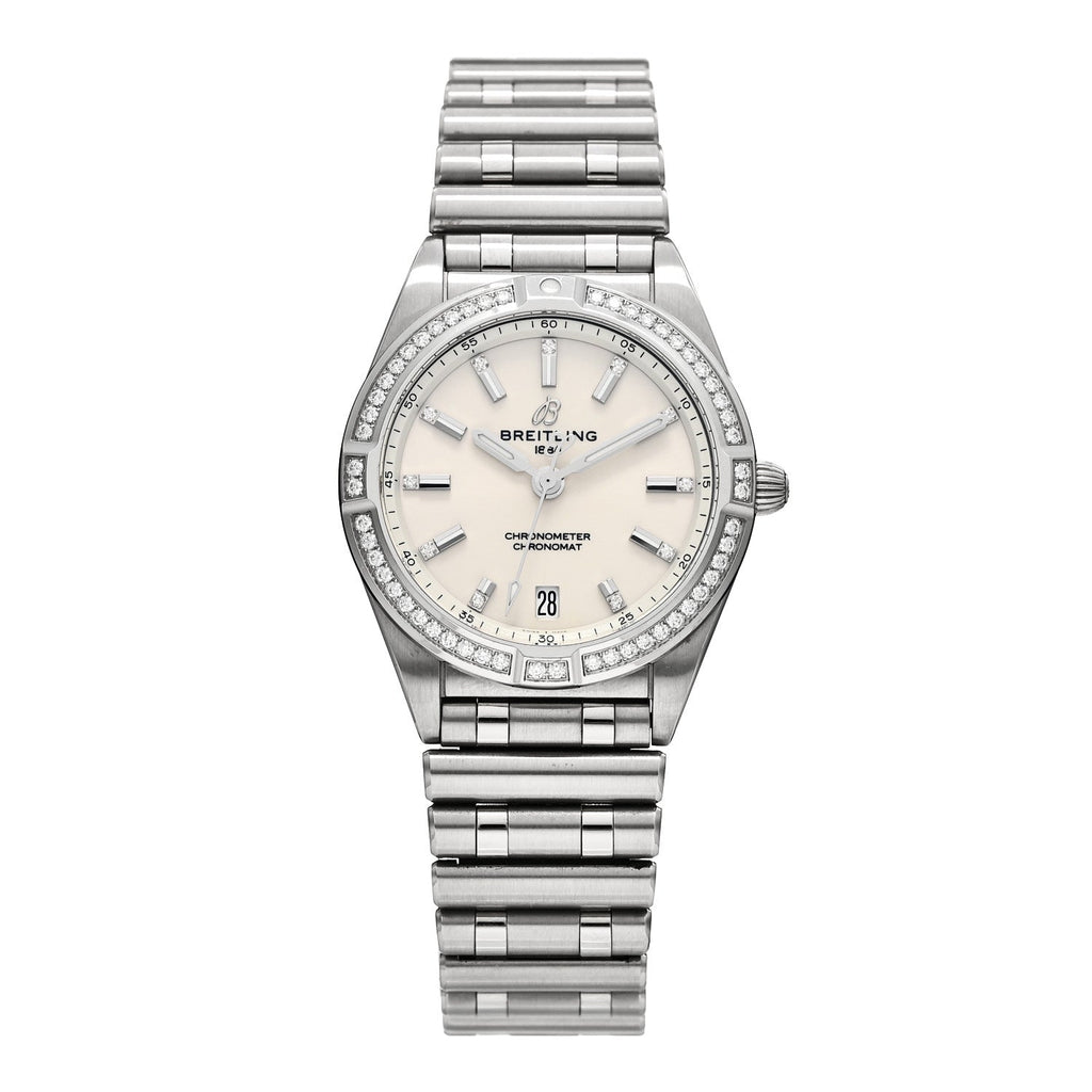 Stainless Steel Diamond Bezel 32mm Chronomat Quartz Watch Silver A77310