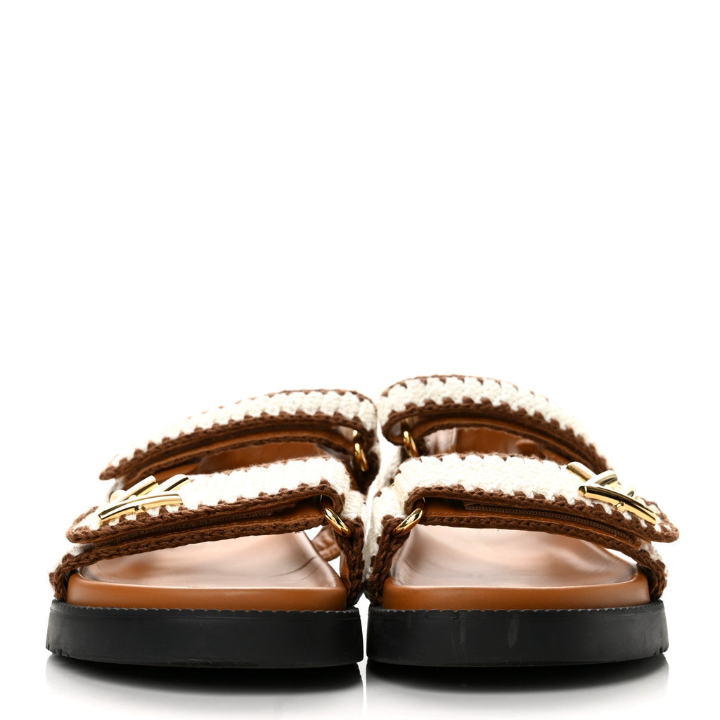 Cotton Crochet LV Sunset Comfort Flat Sandals 40 Cacao Brown