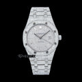 AP Royal Oak Fully Iced White Dial Baguette Diamond Markers Diamond Bezel Moissanite Diamond Watch