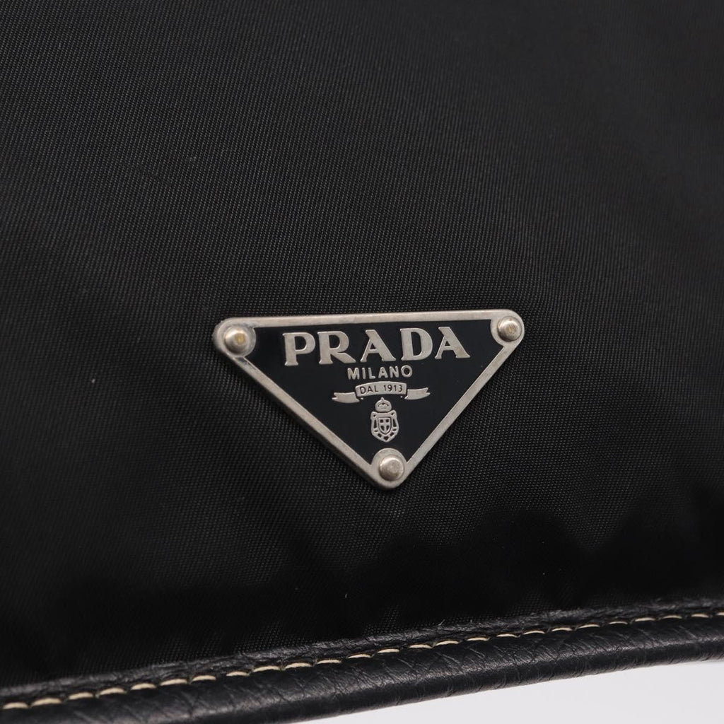 PRADA Tote Bag Nylon Leather Black Silver Auth am12735A