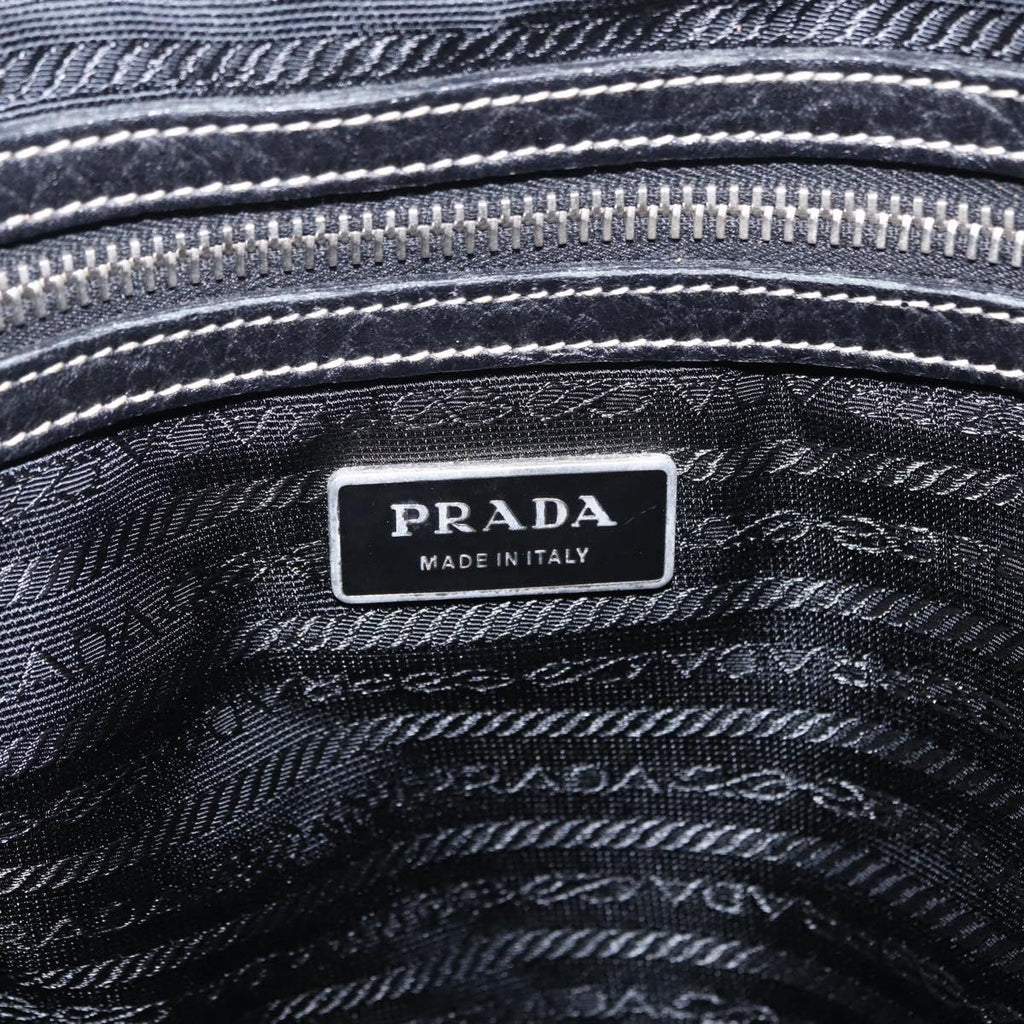 PRADA Tote Bag Nylon Leather Black Silver Auth am12735A