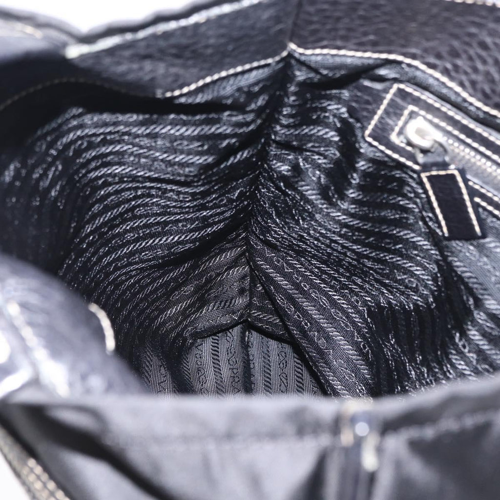 PRADA Tote Bag Nylon Leather Black Silver Auth am12735A