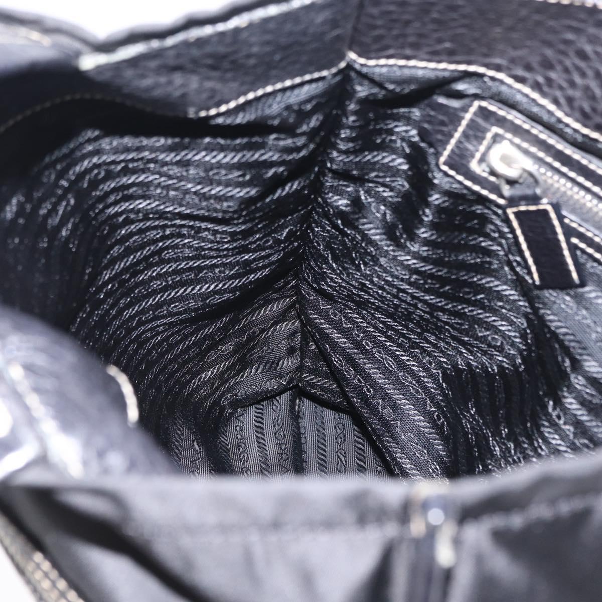 PRADA Tote Bag Nylon Leather Black Silver Auth am12735A