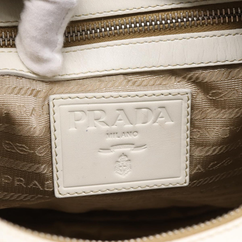 PRADA Jacquard Hand Bag Canvas Beige Silver BR3423 Auth am12817V