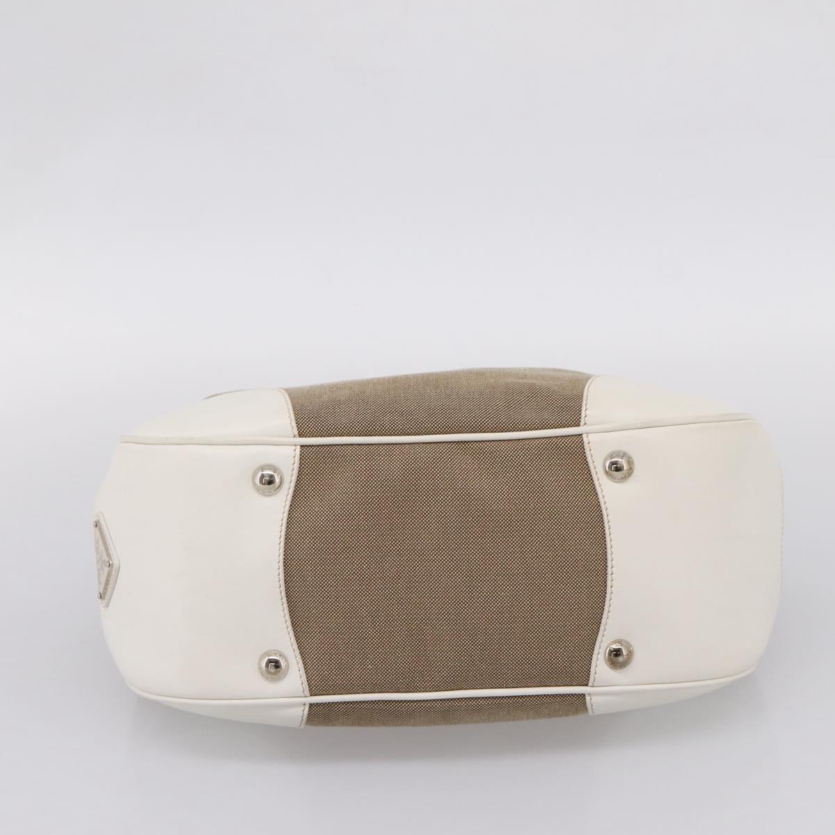 PRADA Jacquard Hand Bag Canvas Beige Silver BR3423 Auth am12817V