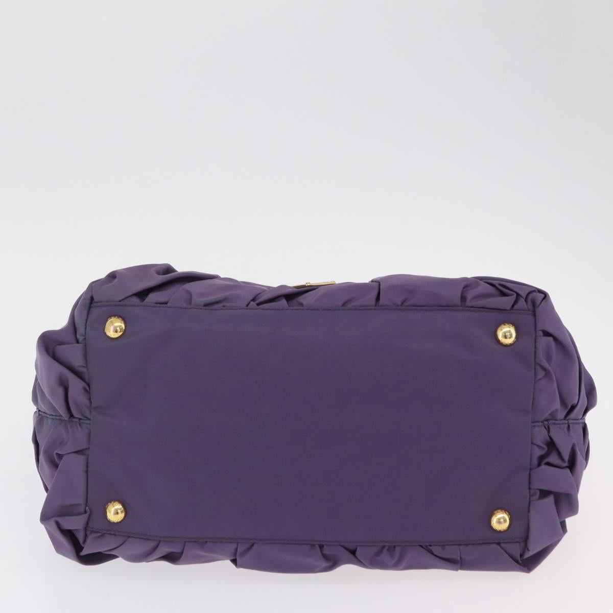PRADA Hand Bag Nylon Purple Gold Tone Auth am12845A
