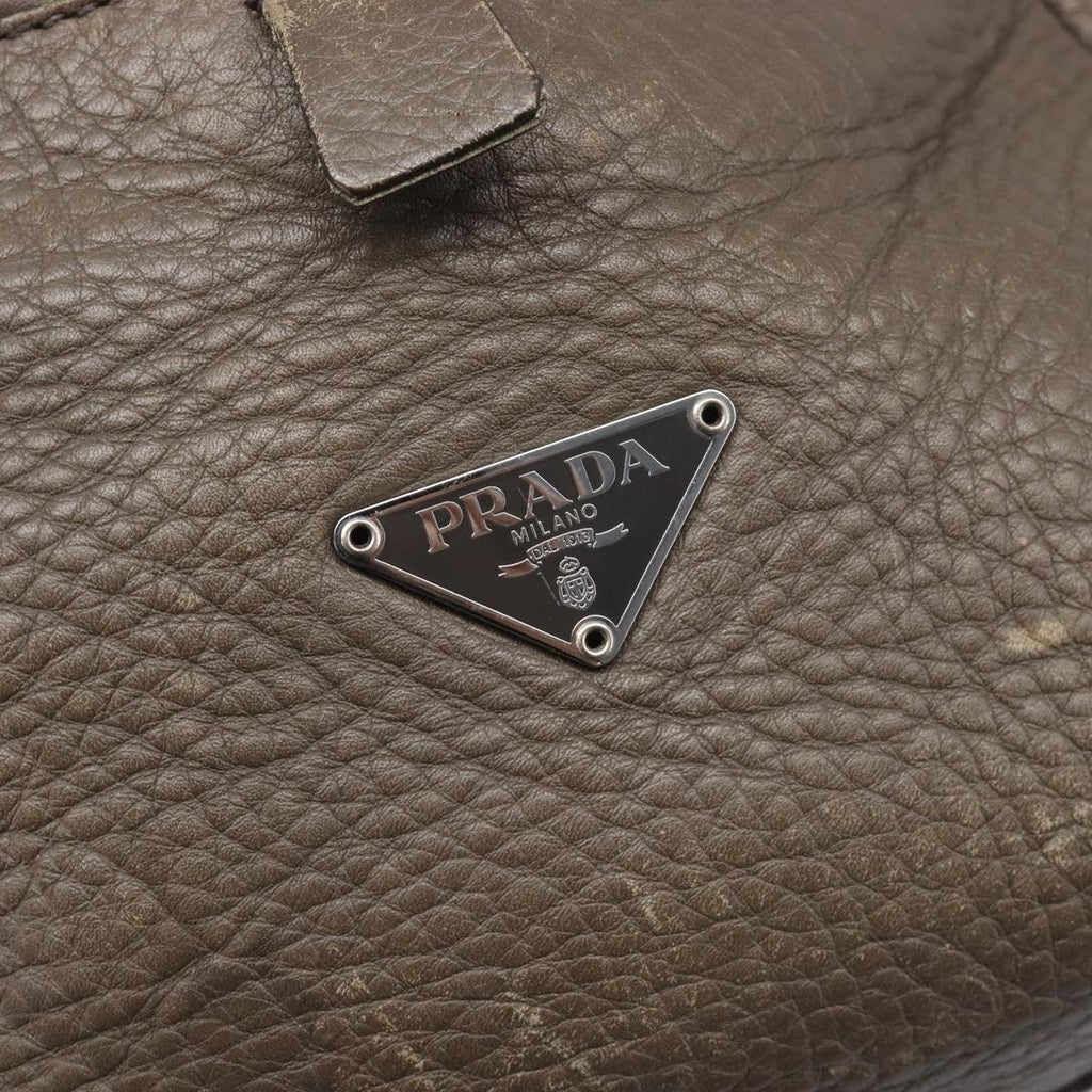 PRADA Boston Bag Leather Gray Silver Auth am12847
