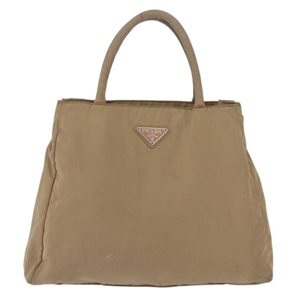 PRADA Hand Bag Nylon Beige Auth ar14168