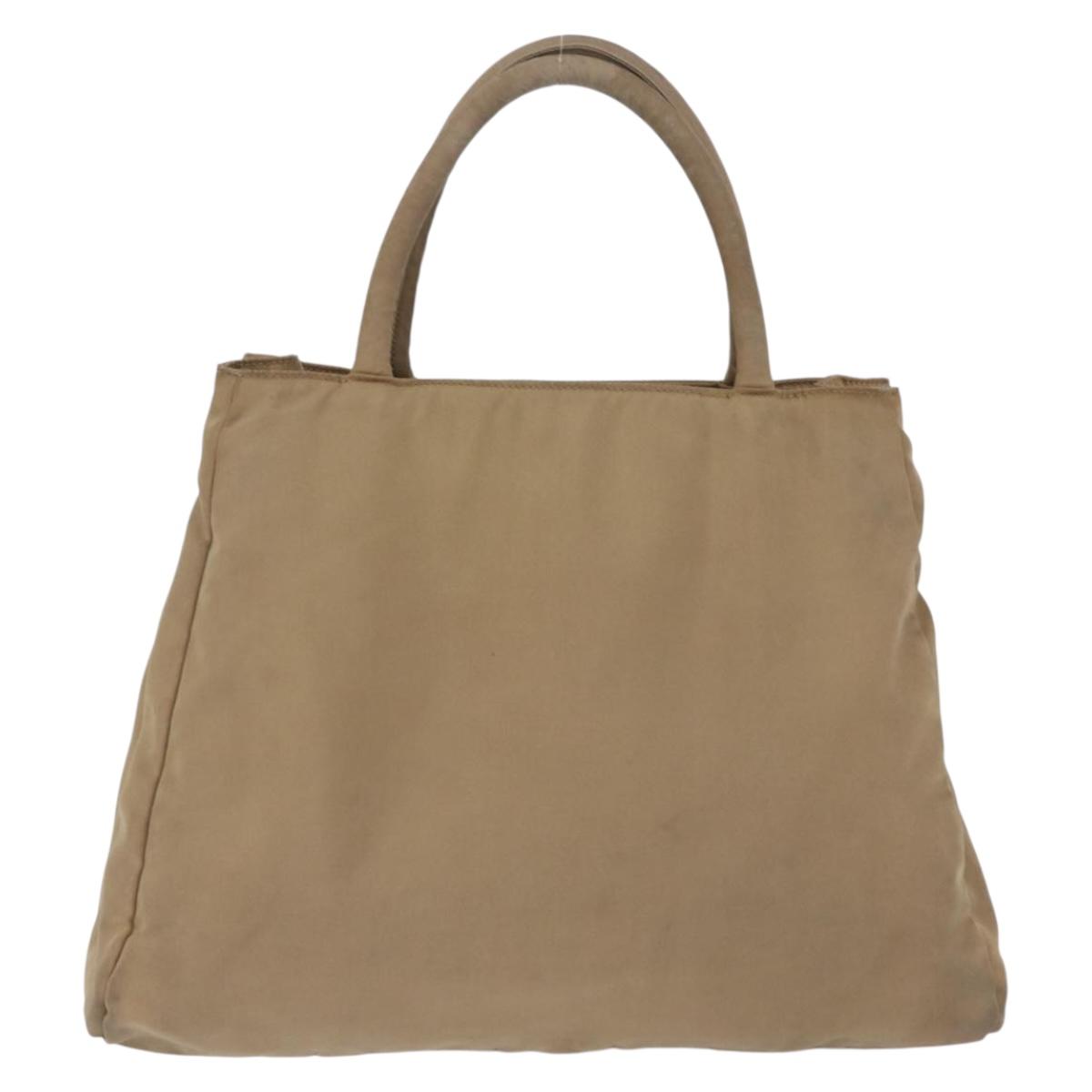 PRADA Hand Bag Nylon Beige Auth ar14168
