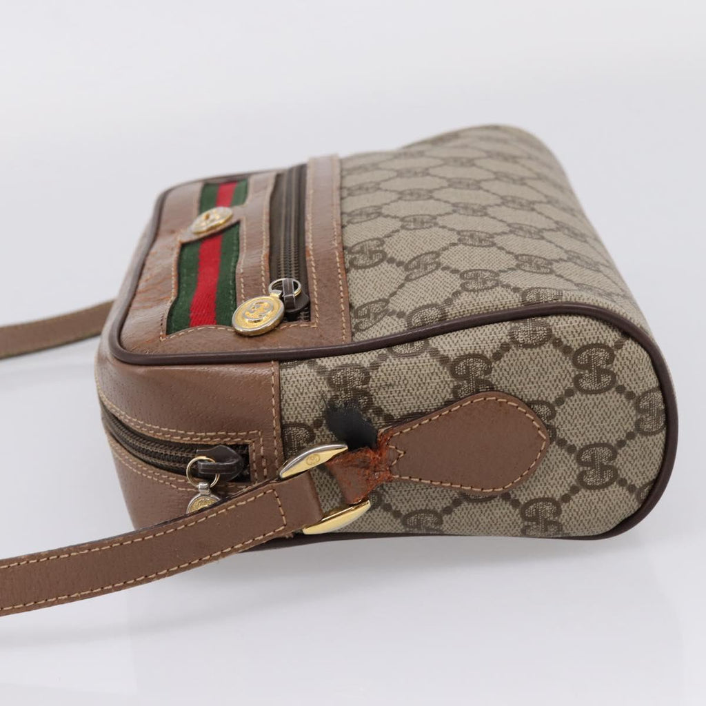 GUCCI GG Supreme Web Sherry Line Bag PVC Beige Gold 001 44 6655 Auth ar14362