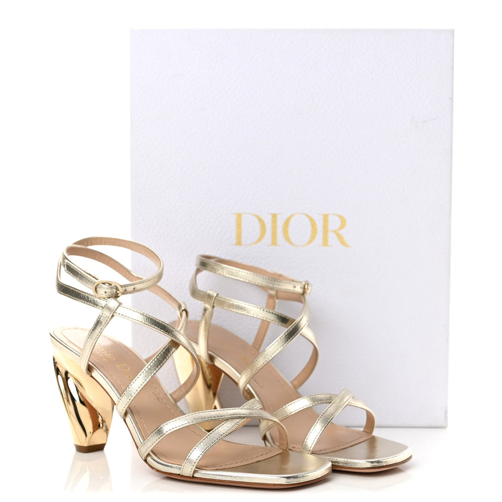 Laminated Lambskin Rhodes 80mm Sandals 35 Pale Gold
