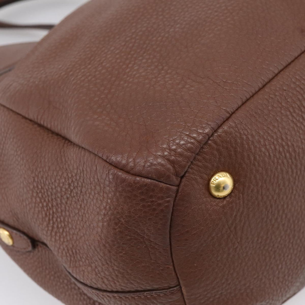 PRADA Hand Bag Vittero Dino Leather 2way Brown Gold Auth BA15889V