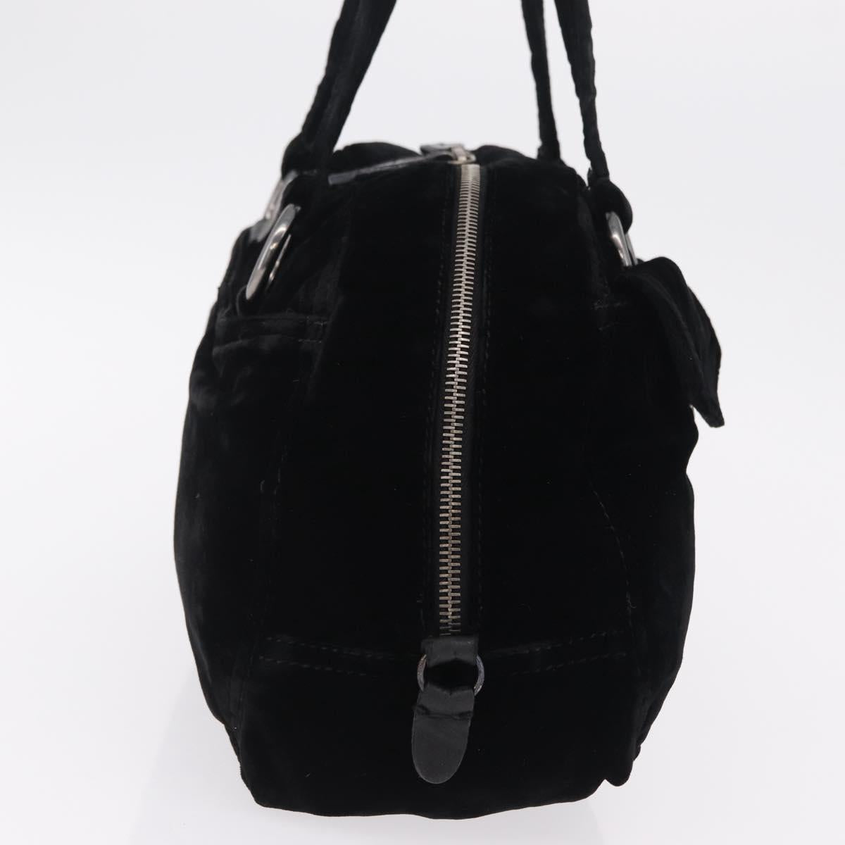 PRADA Hand Bag Velor Black Silver Auth BA15923V