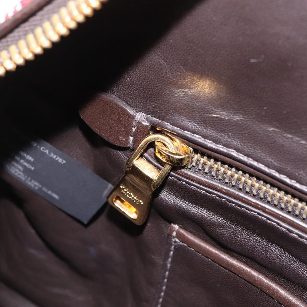 PRADA Hand Bag Canvas Red Gold Tone Auth BA16272V