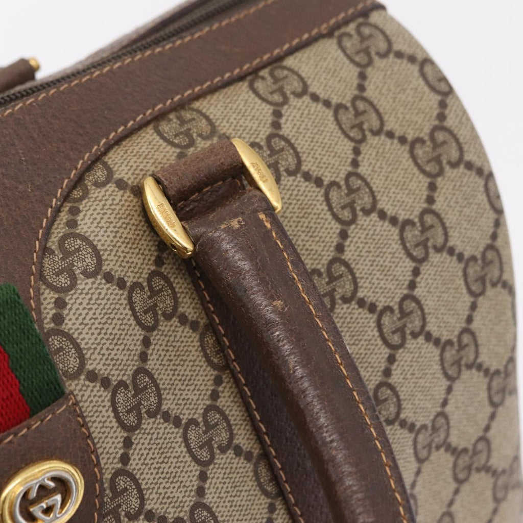 GUCCI GG Supreme Web Sherry Line Hand Bag PVC Beige Gold 40 02 007 Auth BA16404