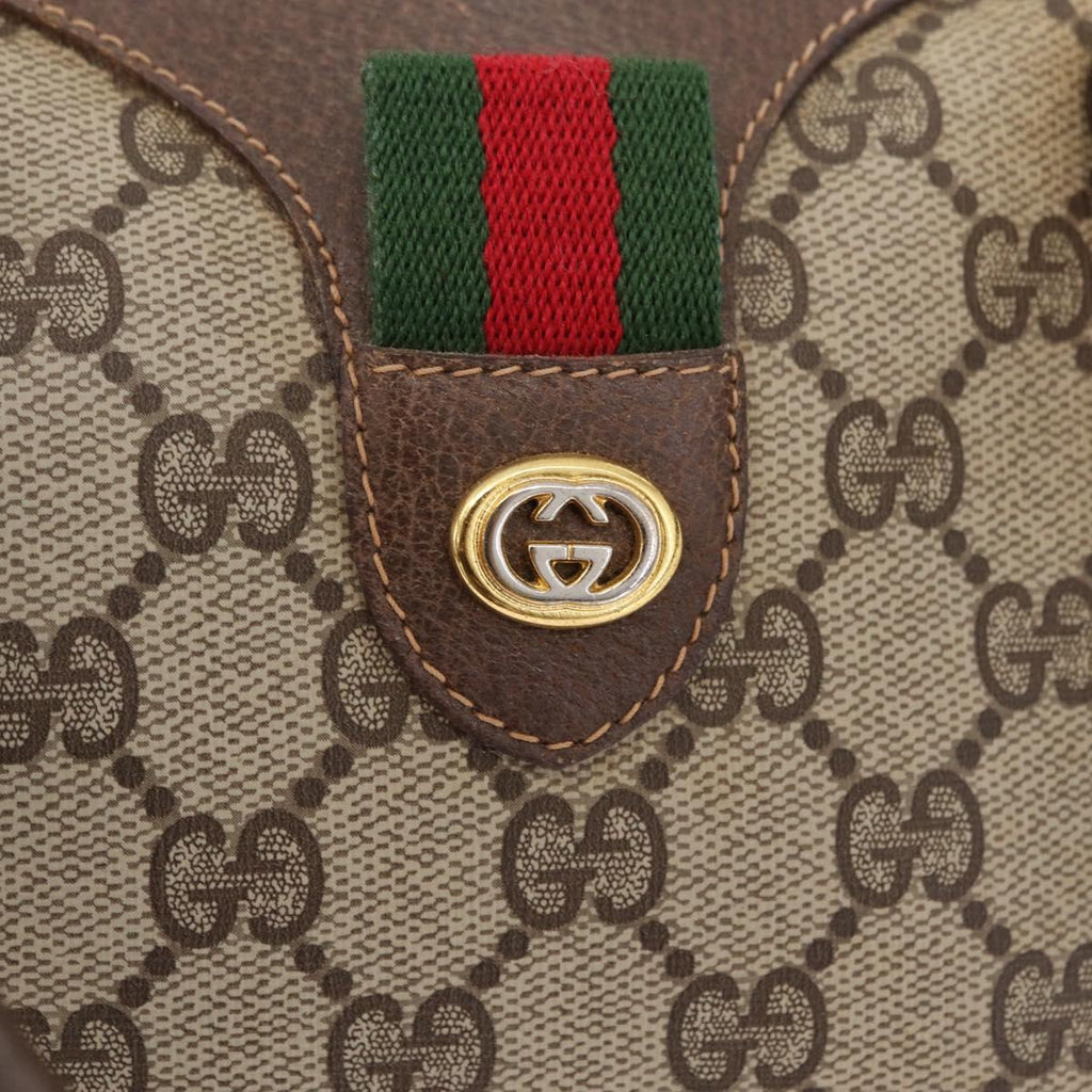GUCCI GG Supreme Web Sherry Line Hand Bag PVC Beige Gold 40 02 007 Auth BA16404