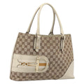 GUCCI GG Canvas Horsebit Sherry Line Tote Bag Beige Gold 137385 Auth BA16410