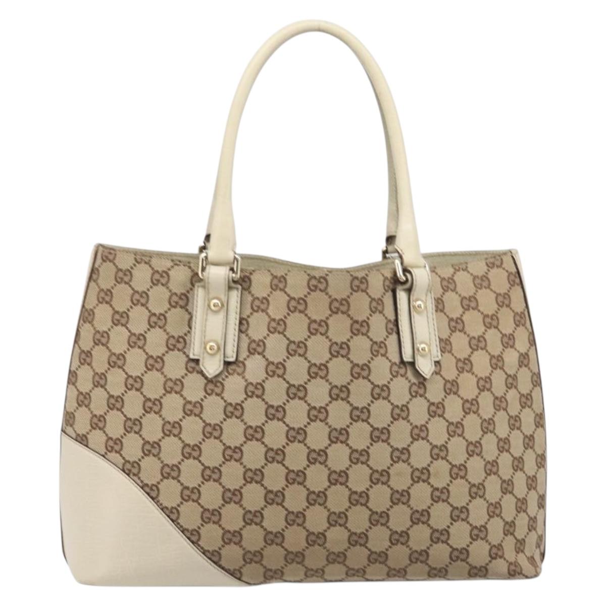 GUCCI GG Canvas Horsebit Sherry Line Tote Bag Beige Gold 137385 Auth BA16410
