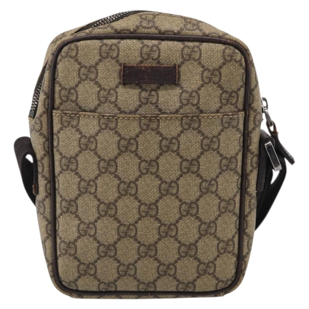 GUCCI GG Supreme Shoulder Bag PVC Beige Silver 122754 Auth BA16678