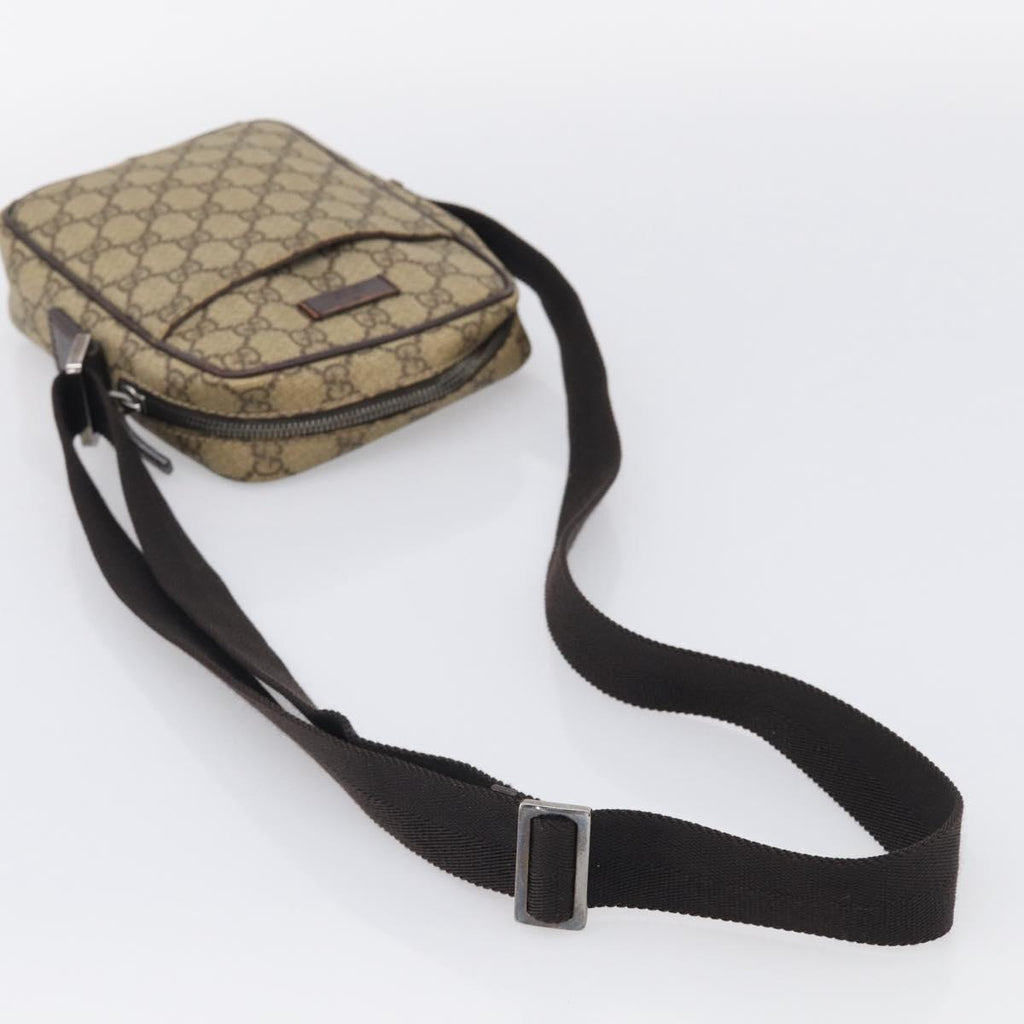 GUCCI GG Supreme Shoulder Bag PVC Beige Silver 122754 Auth BA16678