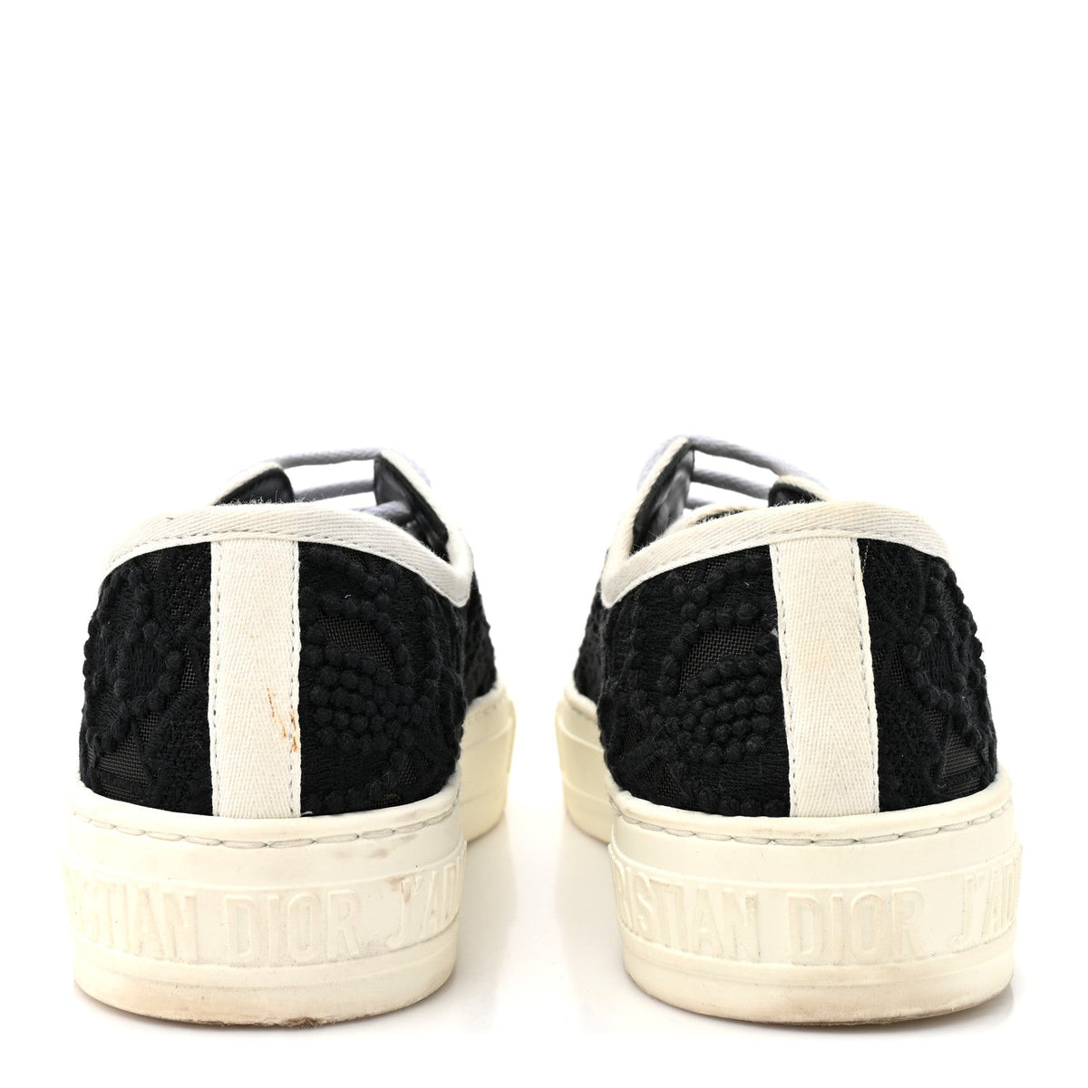 Macramé Embroidered Cotton Womens Walk'N'Dior Low Top Sneakers 36 Black White