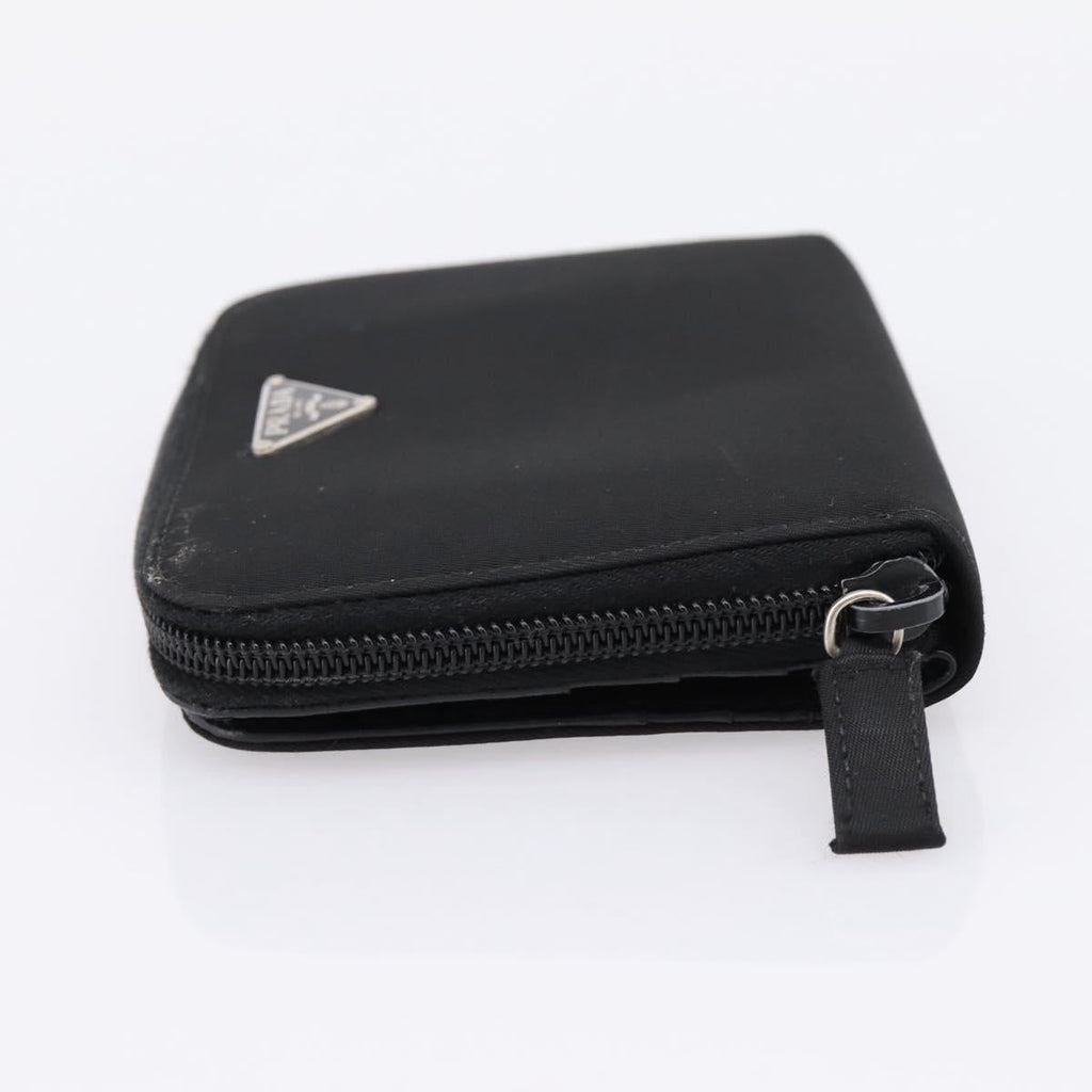 PRADA Bifold Wallet Nylon Black Silver Auth bs36914