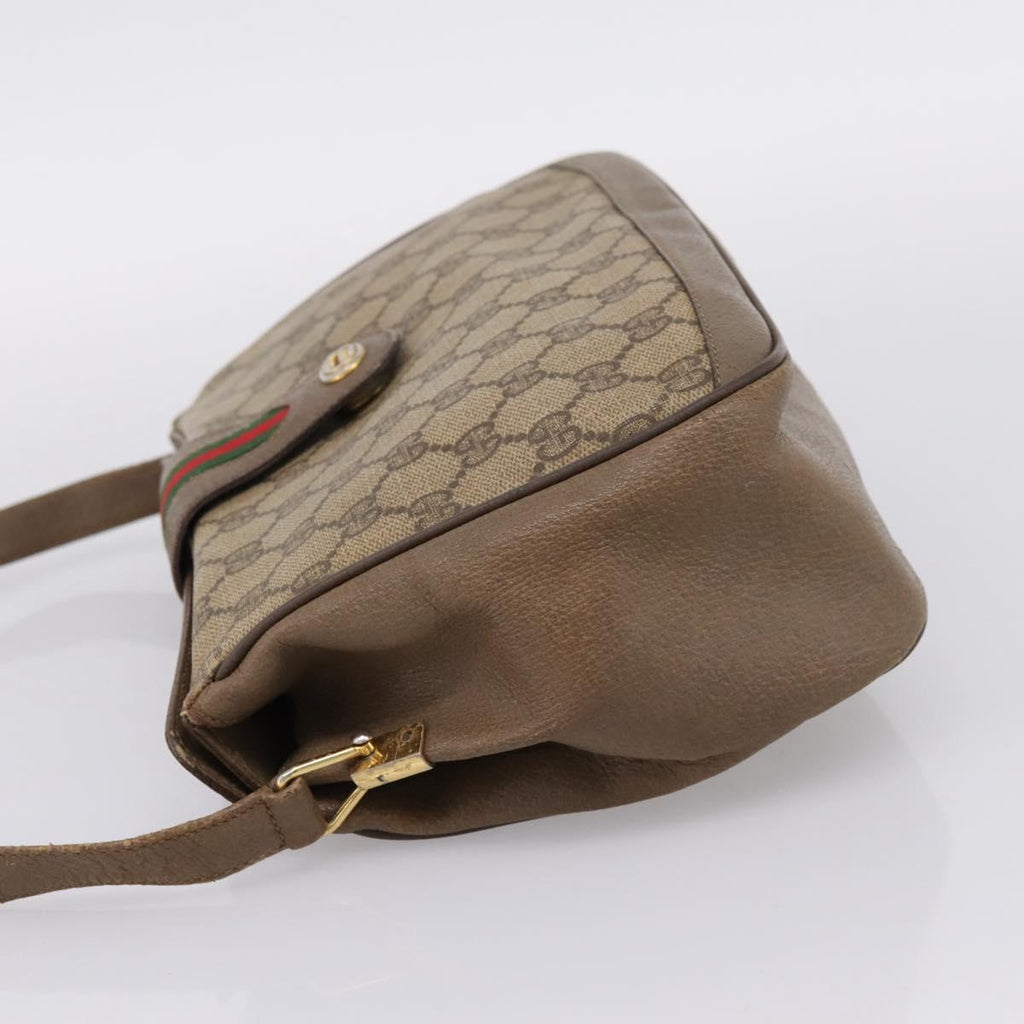 GUCCI GG Supreme Web Sherry Line Bag PVC Beige Gold 116 02 076 Auth bs37680