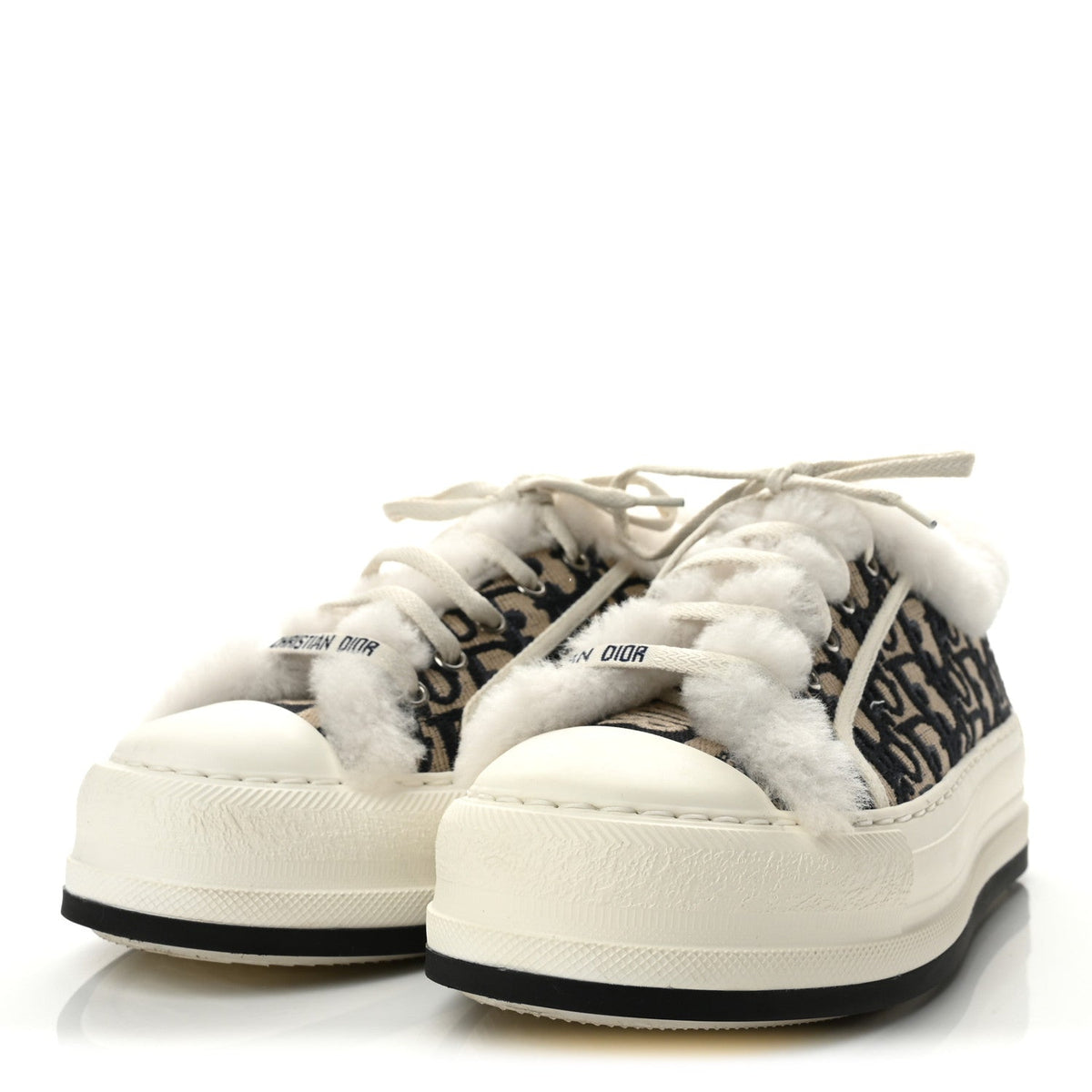 Canvas Oblique Shearling Walk'N'Dior Platform Sneakers  39 Deep Blue