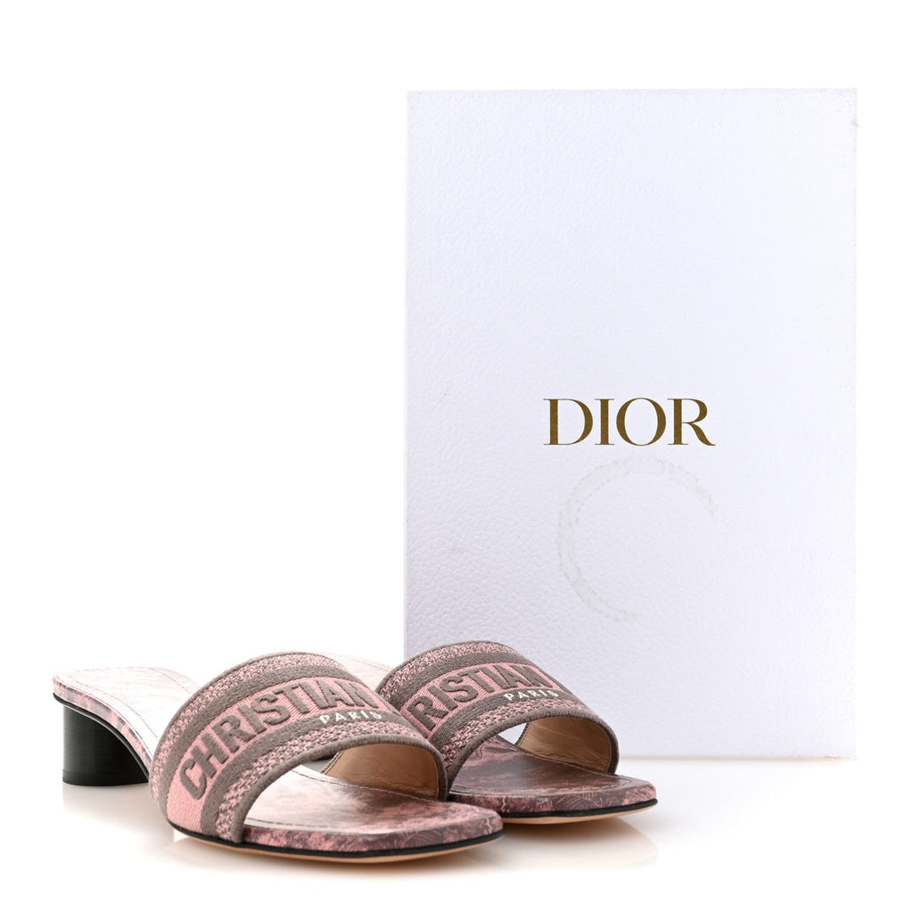 Canvas Toile De Jouy Embroidered Dway 35mm Slide Sandals 38.5 Quartz Grey