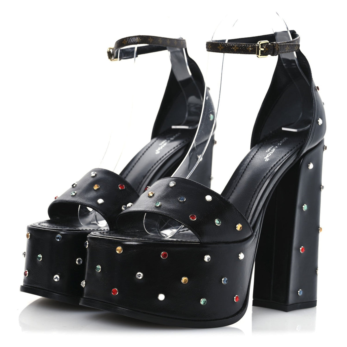 Calfskin Studded Fame Platform Sandals 38 Black