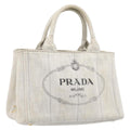 PRADA Canapa PM Hand Bag Canvas Gray Gold Auth ep15913
