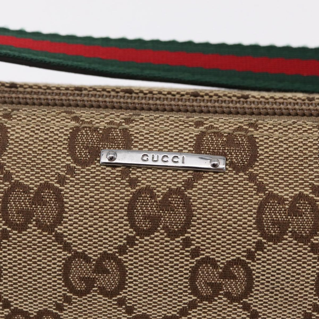 GUCCI GG Canvas Web Sherry Line Hand Bag Beige Silver 141809 Auth ep16518A