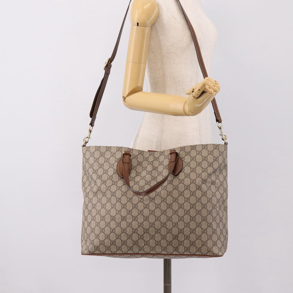 GUCCI GG Supreme Hand Bag PVC 2way Beige Gold Tone 453705 Auth ep16574M