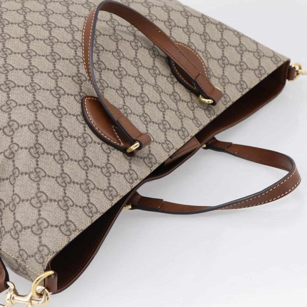 GUCCI GG Supreme Hand Bag PVC 2way Beige Gold Tone 453705 Auth ep16574M
