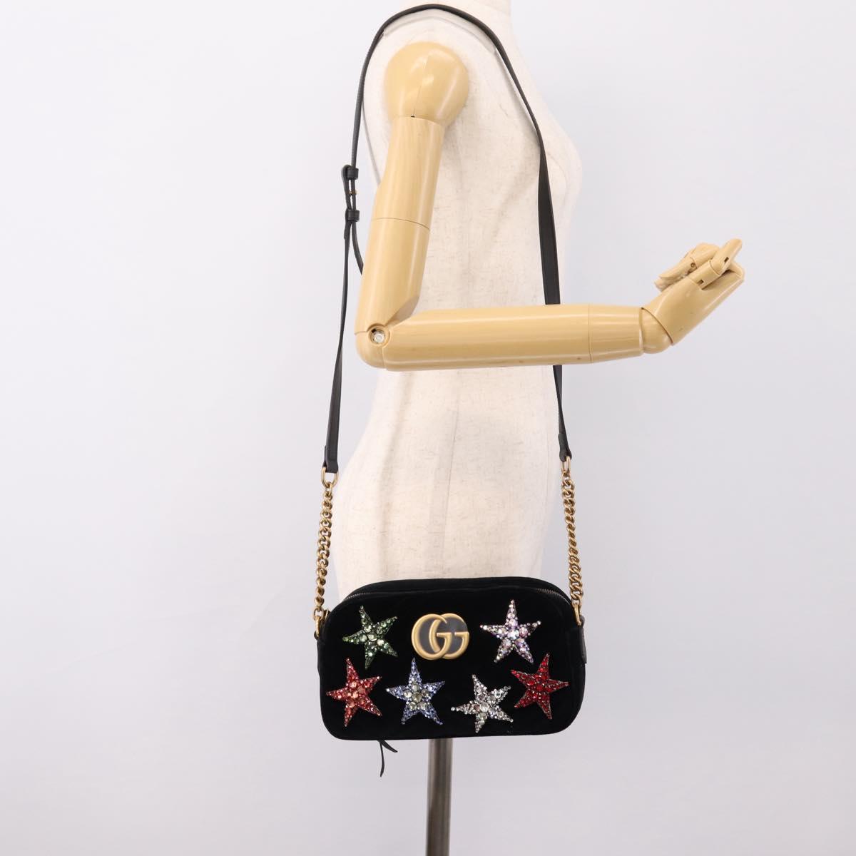 GUCCI GG Marmont Chain Shoulder Bag Velor Black Gold Tone 447632 Auth ep16678M