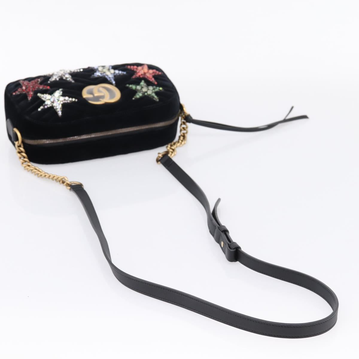GUCCI GG Marmont Chain Shoulder Bag Velor Black Gold Tone 447632 Auth ep16678M
