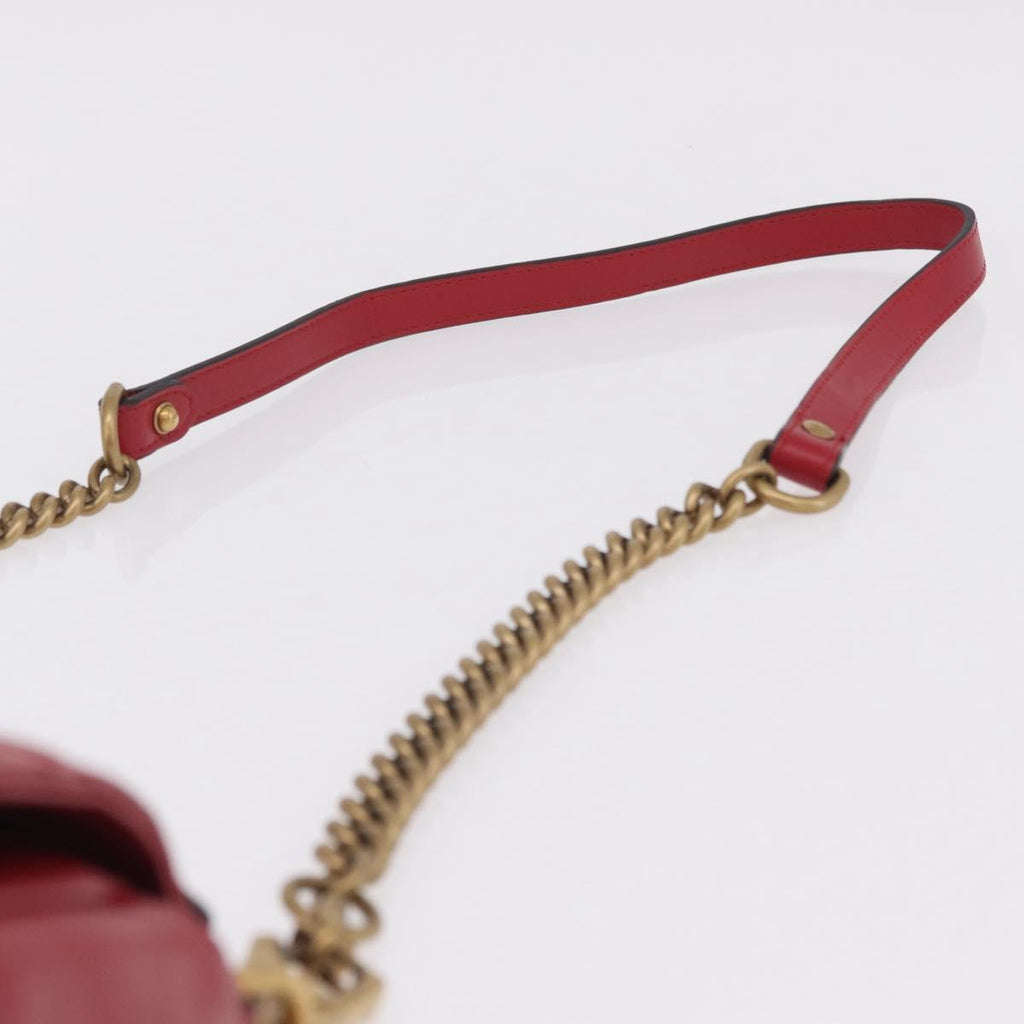 GUCCI GG Marmont Hand Bag Leather 2way Red Gold Tone 498110 Auth ep16711V