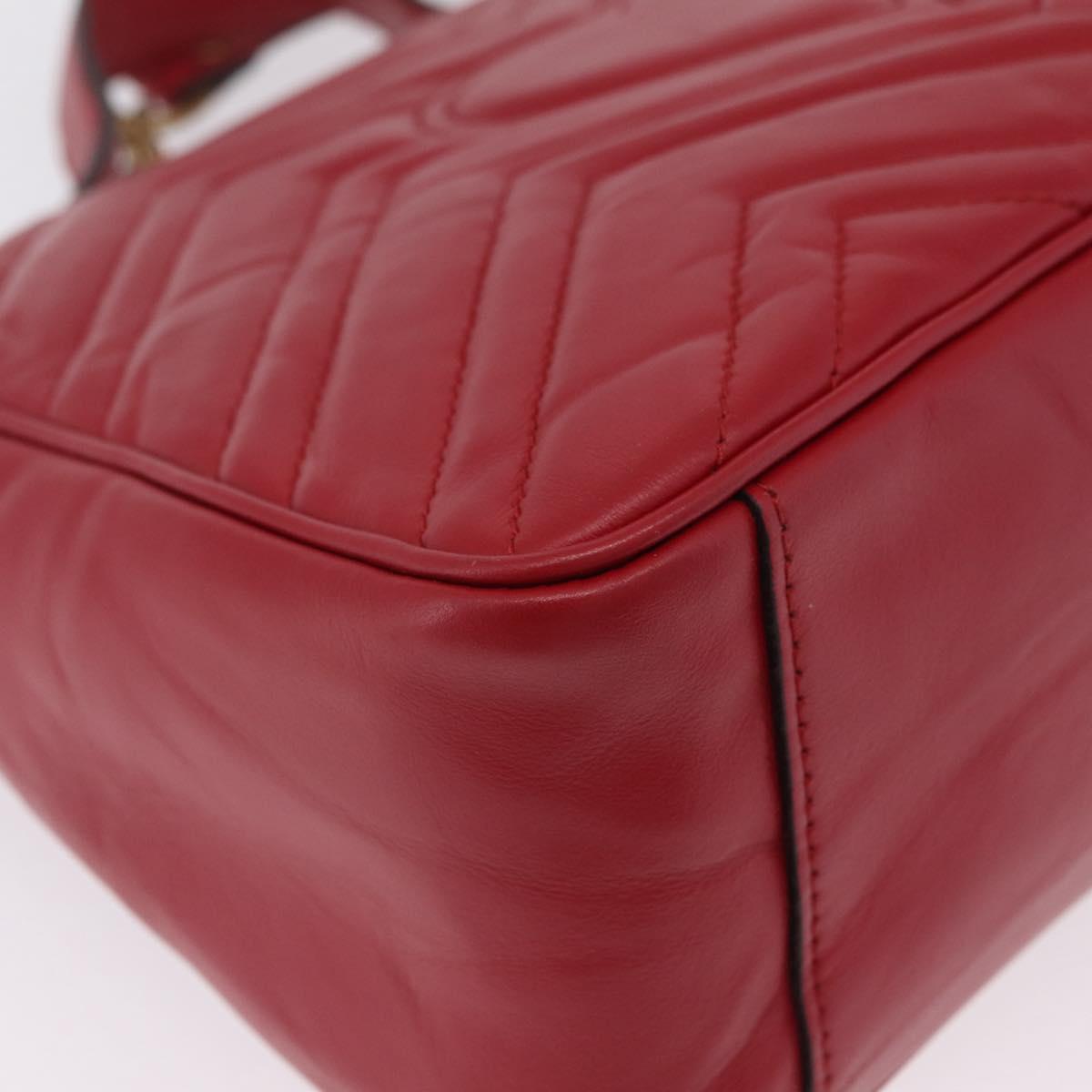 GUCCI GG Marmont Hand Bag Leather 2way Red Gold Tone 498110 Auth ep16711V