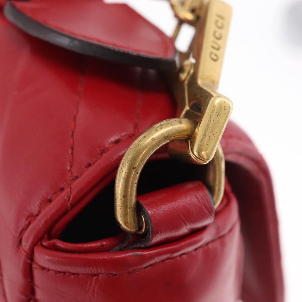 GUCCI GG Marmont Hand Bag Leather 2way Red Gold Tone 498110 Auth ep16711V
