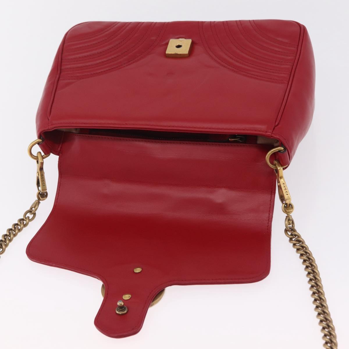 GUCCI GG Marmont Hand Bag Leather 2way Red Gold Tone 498110 Auth ep16711V
