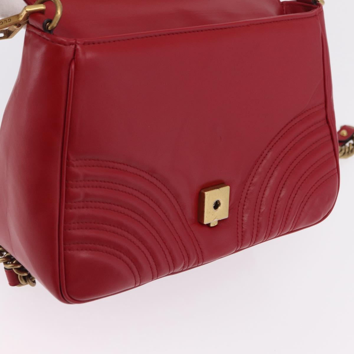 GUCCI GG Marmont Hand Bag Leather 2way Red Gold Tone 498110 Auth ep16711V