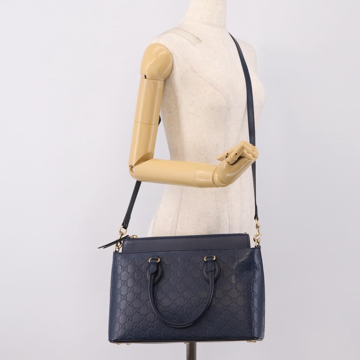 GUCCI GuccissimaGG Hand Bag Leather 2way Navy Gold Tone 409534 Auth ep16714V