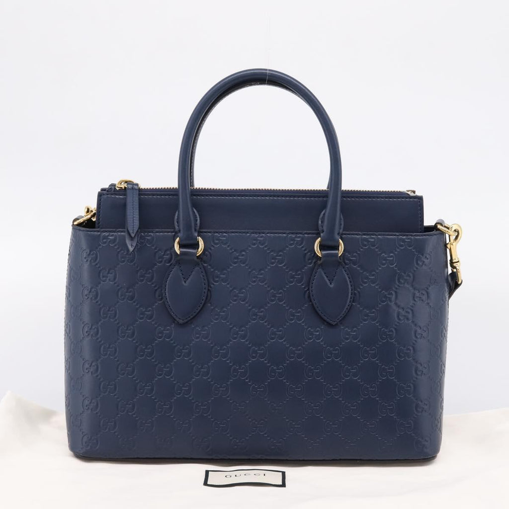 GUCCI GuccissimaGG Hand Bag Leather 2way Navy Gold Tone 409534 Auth ep16714V