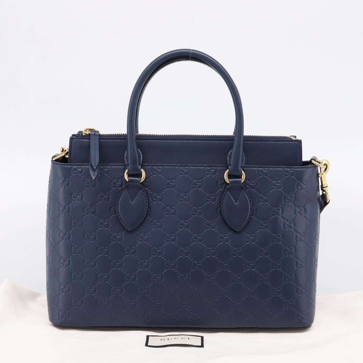 GUCCI GuccissimaGG Hand Bag Leather 2way Navy Gold Tone 409534 Auth ep16714V