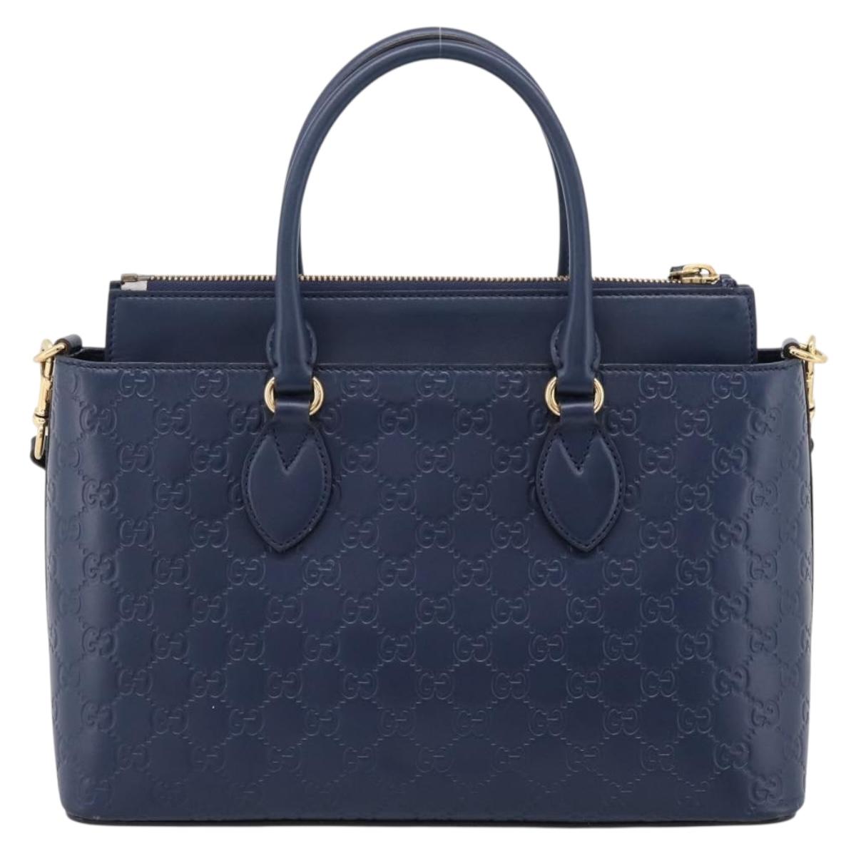 GUCCI GuccissimaGG Hand Bag Leather 2way Navy Gold Tone 409534 Auth ep16714V